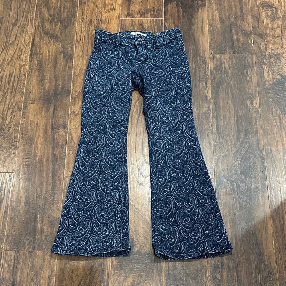Rock and Roll Denim Blue Paisley Flare Jeans girls size 10 with adjustable waist